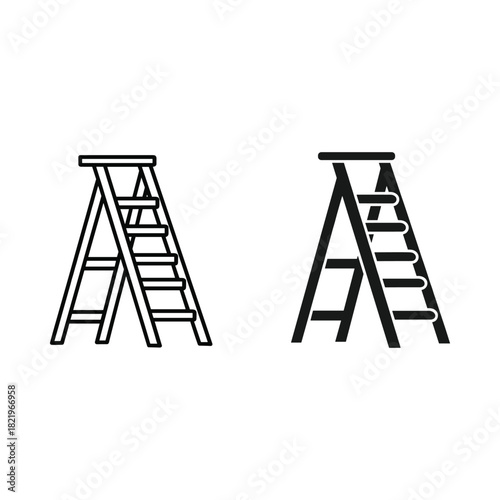Two simple line art icons of a folding step ladder