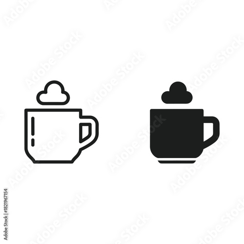 Two simple icons of a coffee cup with foam or whipped cream