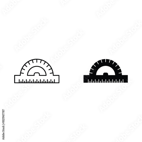 Two protractors one outlined and one solid black on white background