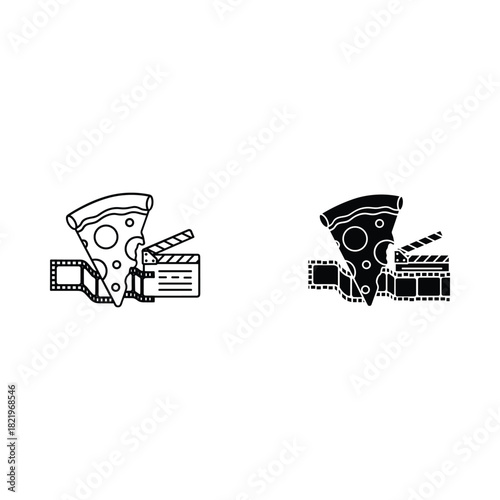 Pizza slice and film reel with clapperboard duo