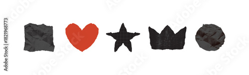 PrintSet jagged edge star, heart, crown, square, circle with torn paper .