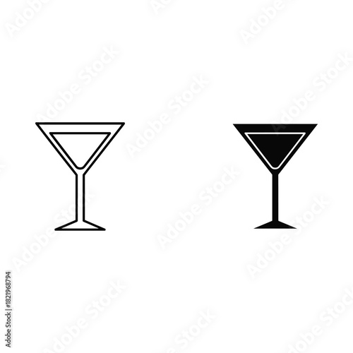 Two martini glasses one outline one solid black icon