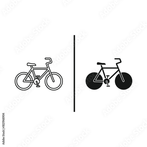 Two bicycles one outlined and one solid black divided by a line