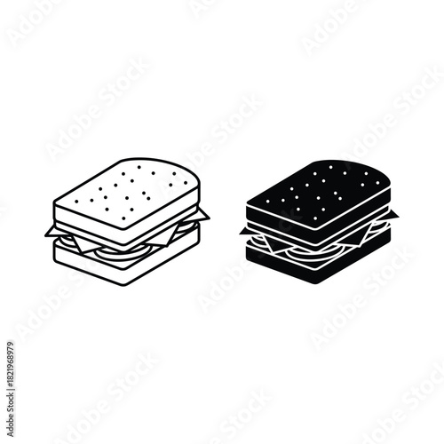 Two isometric sandwiches one outline one silhouette