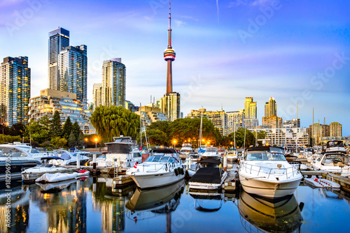 Photography Toronto waterfront skyline with boats in marina