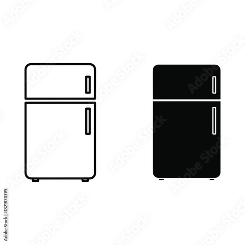 Simple line art and silhouette of a two door refrigerator