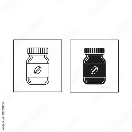 Two simple line art icons of a jar with a coffee bean symbol