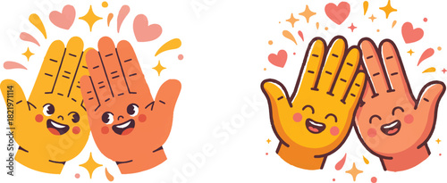 Cartoon Hands Giving a High Five with Festive Decorations