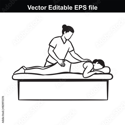 Illustration of a person receiving a massage from a therapist on a massage table, isolated on white background