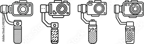 Doodle illustration of four camera gimbals in a row