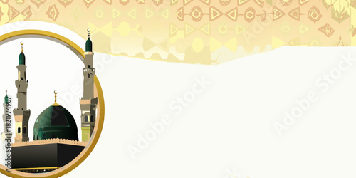 Illustration of mosque with minarets and dome