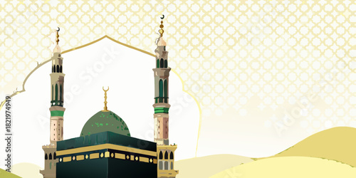 Illustration of the kaaba with two minarets
