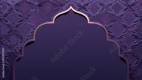 Ornate archway on textured purple background art