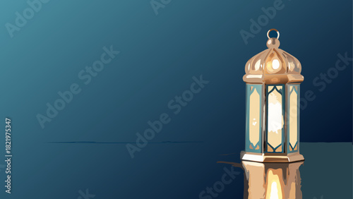 A golden lantern shines on a blue background art