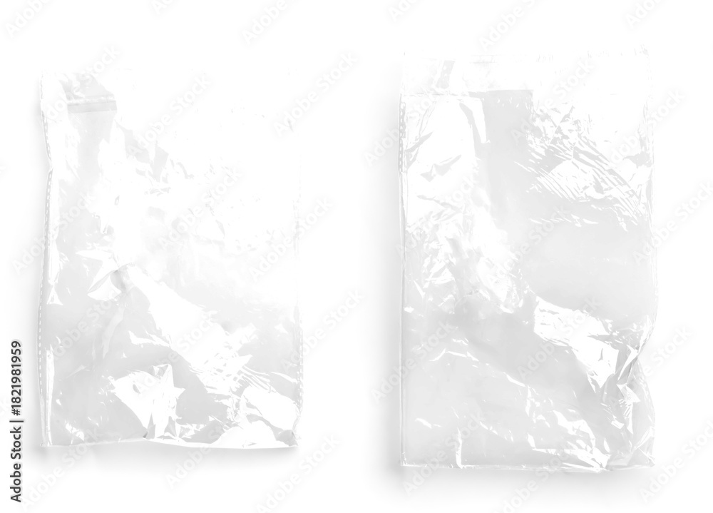 Fototapeta premium Wrinkled Transparent Plastic White Bags Set