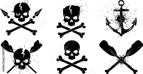 Grunge skull and crossbones anchor paddle vector design