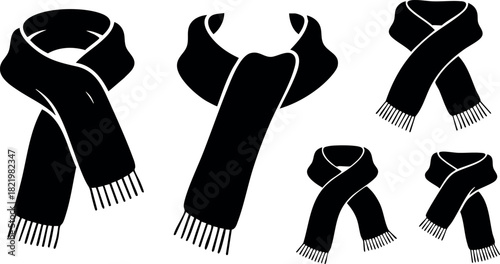 Black scarf silhouette vector set with various folded styles