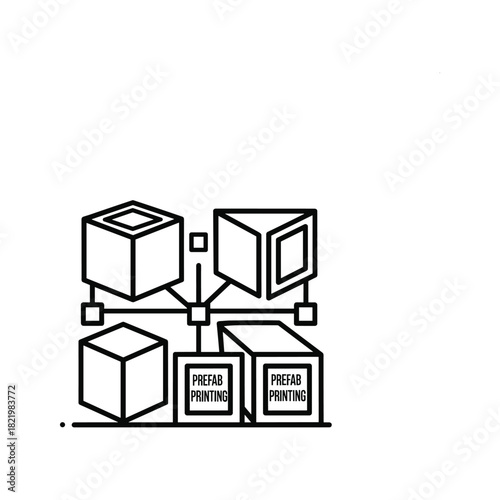 Prefab printing system with modular construction building icon