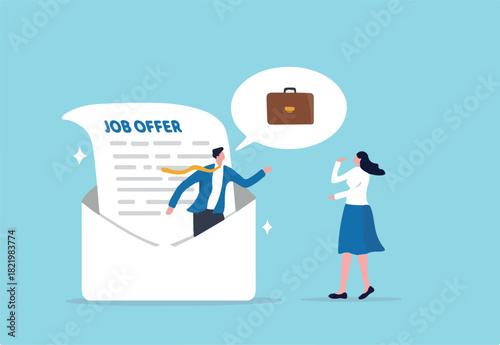 Job offer or new opportunity, career promotion or decision to change to new office, employment or recruitment, vacancy or hiring concept, businessman on email envelope offer new job to candidate