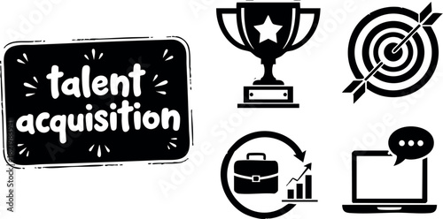Talent acquisition icons with trophy target briefcase and laptop vector illustration
