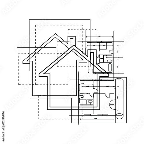 Detailed architectural blueprint house design with floor plans