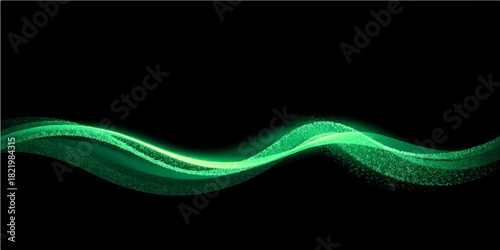 Dynamic green abstract wave design pattern with flowing light lines and fractal color motion backdrop
