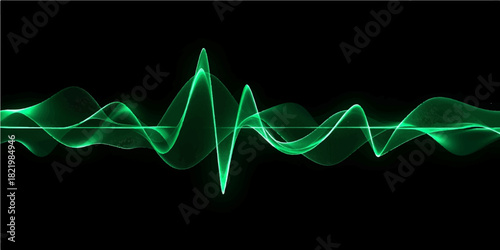 Abstract green energy wave resembling a digital cardiogram pulse line for health technology