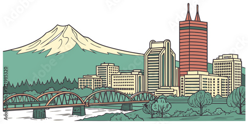 Portland Oregon Mount Hood clean vector