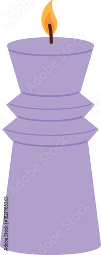 A purple candle with a yellow flame sits on a white background
