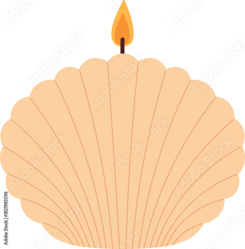 A candle is lit in the center of a shell