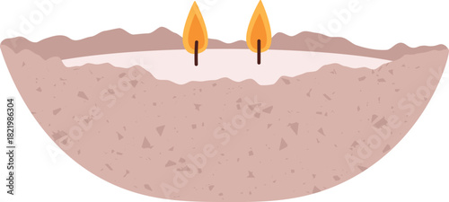 A candle in a bowl with two candles on top