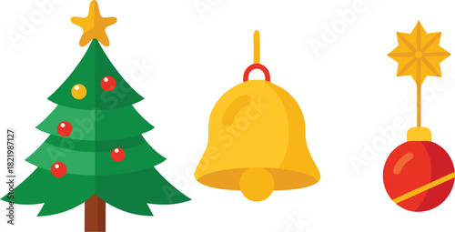 christmas tree with balls and ribbon