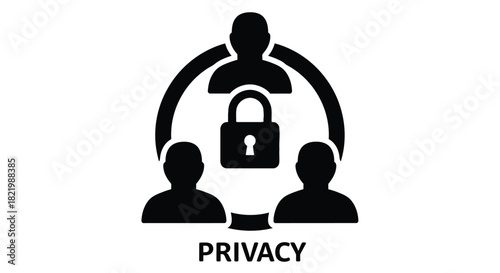 Secure user data protected by a privacy shield with interconnected people icons