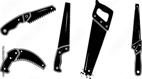 Black silhouette set of various saw tools illustration