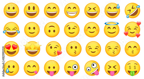 Set of cute yellow emoji icons