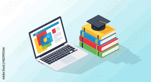 Digital Learning and Education Concepts with Laptop and Stack of Books