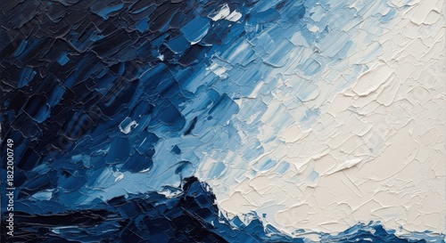 Fototapeta Naklejka Na Ścianę i Meble -  Textured Impasto Oil Painting of a Crashing Wave in Deep Blues and White ocean