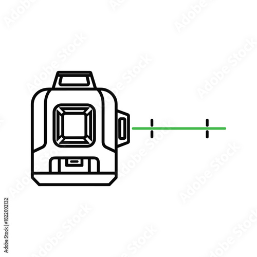 Laser level icon projecting green horizontal line, measurement