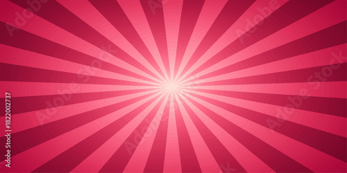 Vibrant pink burst background with radial lines emanating from the center