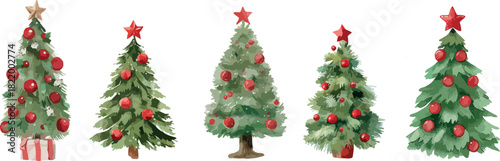 watercolour adorable set of Christmas trees Christmas vector