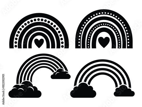 Rainbow Vector Illustration With Heart And Clouds For Happiness Love And Positive Design