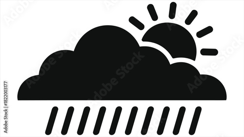 Spring Weather Vector Icon – Black Silhouette of Sun Partially Hidden Behind Rain Cloud, Minimalist Seasonal Meteorology Graphic for UI, Apps, Websites, Infographics, and Spring-Themed Design Projects