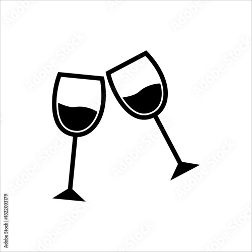 Wine Glass Icon Set – Black and White Minimal Vector Illustration.