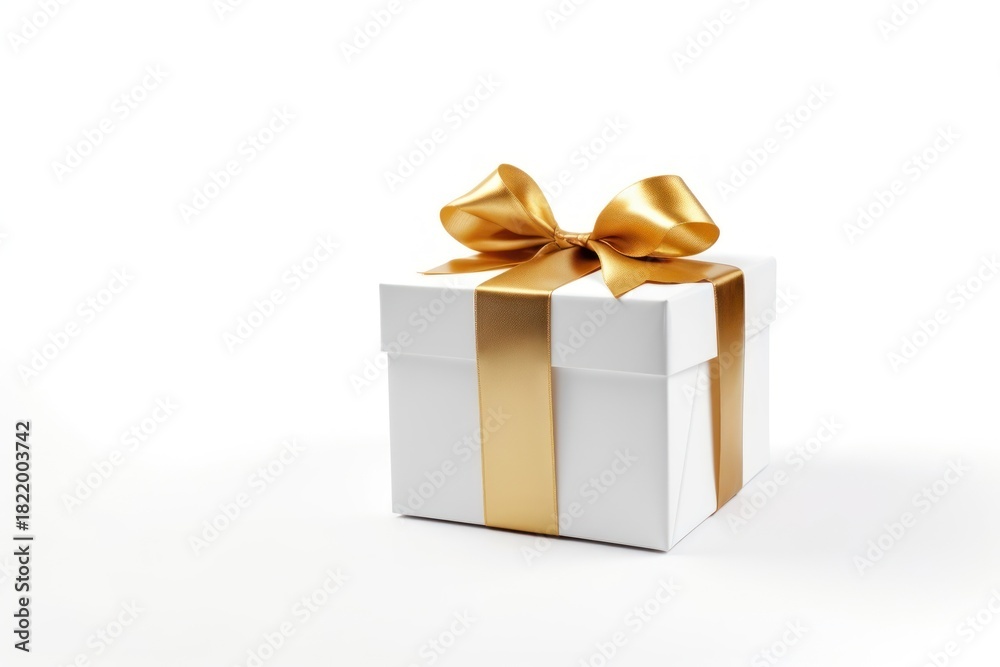 Fototapeta premium Christmas white gift box background ribbon gold.