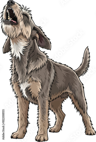 Griffon Nivernais dog standing looking up howling pose