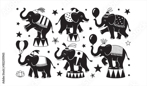 Decorative Circus Animal Collection Showing Fun Elephant Acts and Tricks