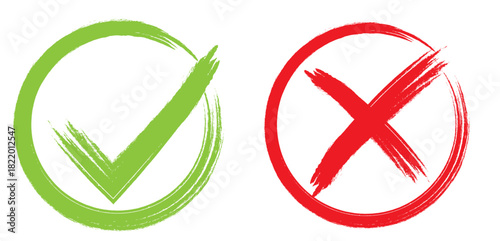 Two grunge brush strokes cross x and tick OK