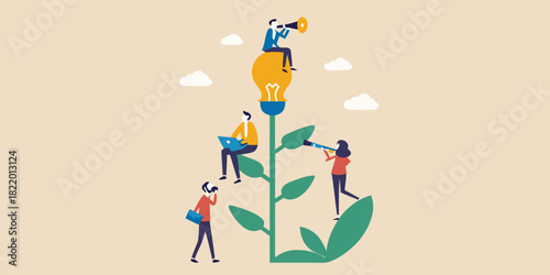 Teamwork and vision people growing a business idea together