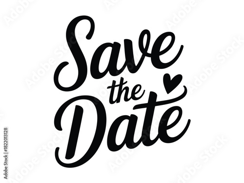 Save the date text in black with a heart on a white background