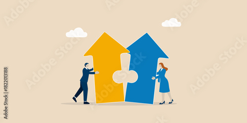 Business team collaboration to achieve success combining puzzle pieces to reach goals